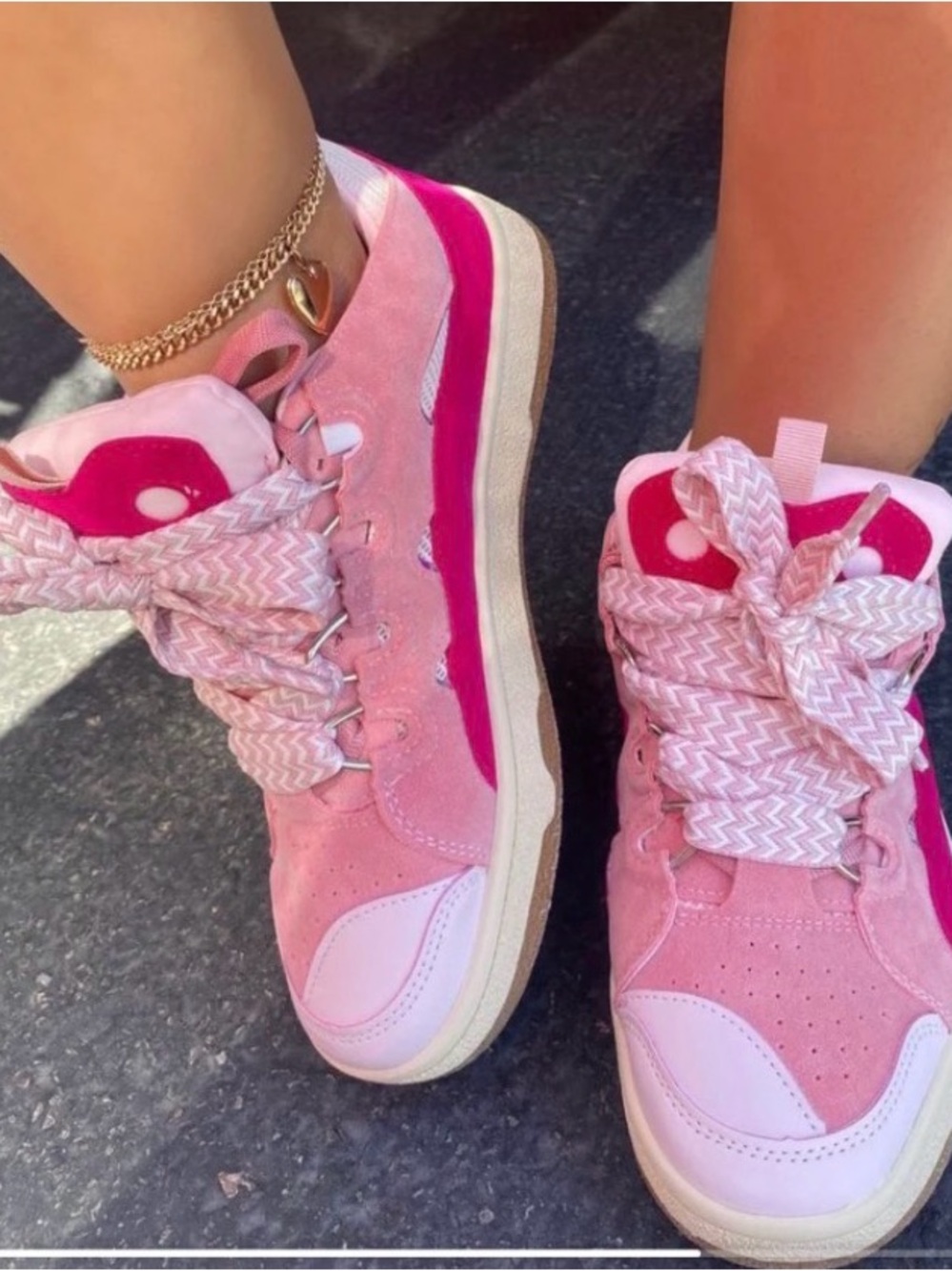 Pink Suede High Top Sneakers Oversized Laces